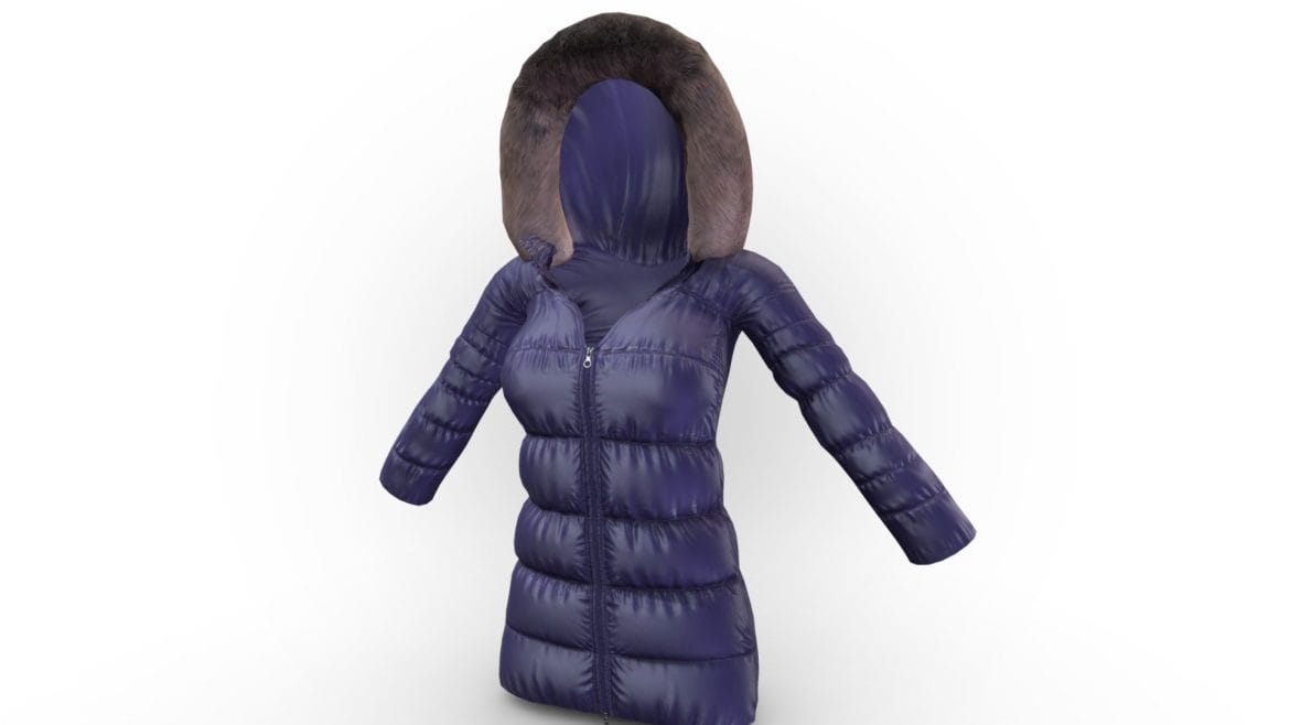fur trim hoodie padded female winter coat jacket 3d model