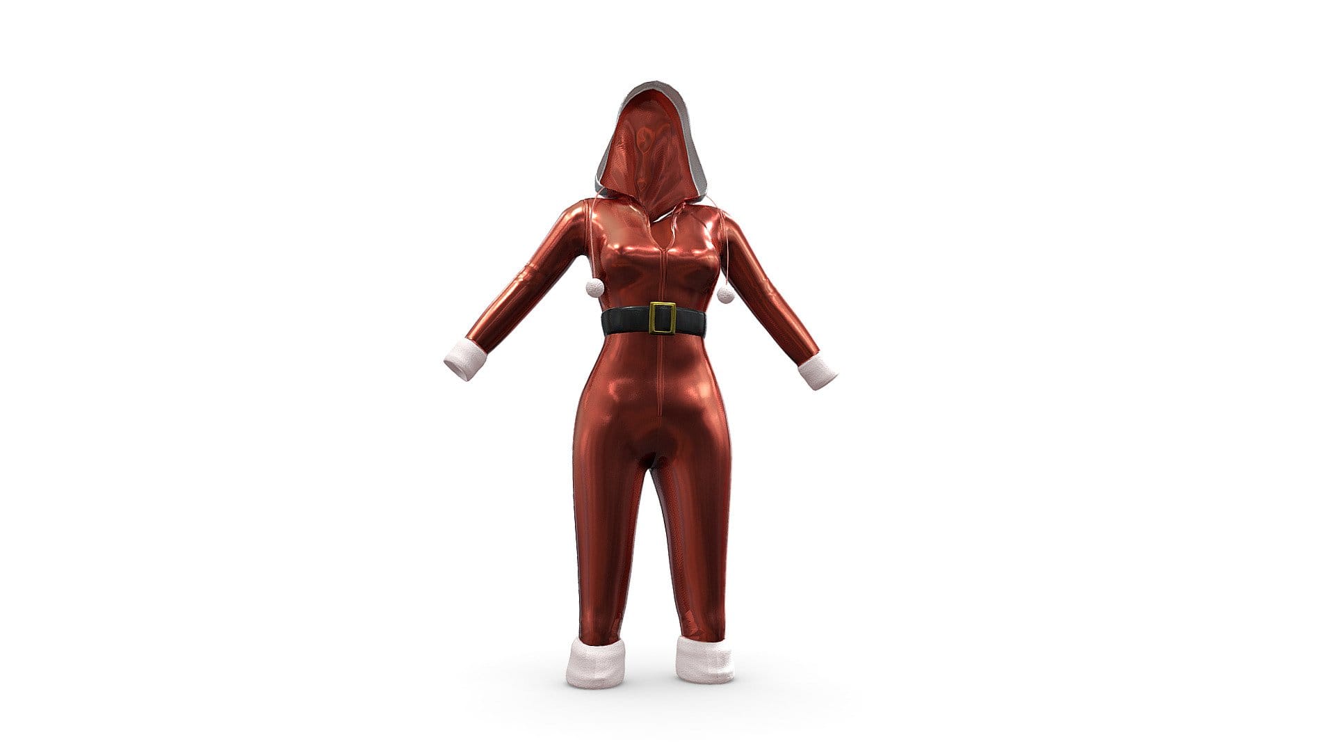 Fur Trim Shiny Red Hooded Whiplash Costume