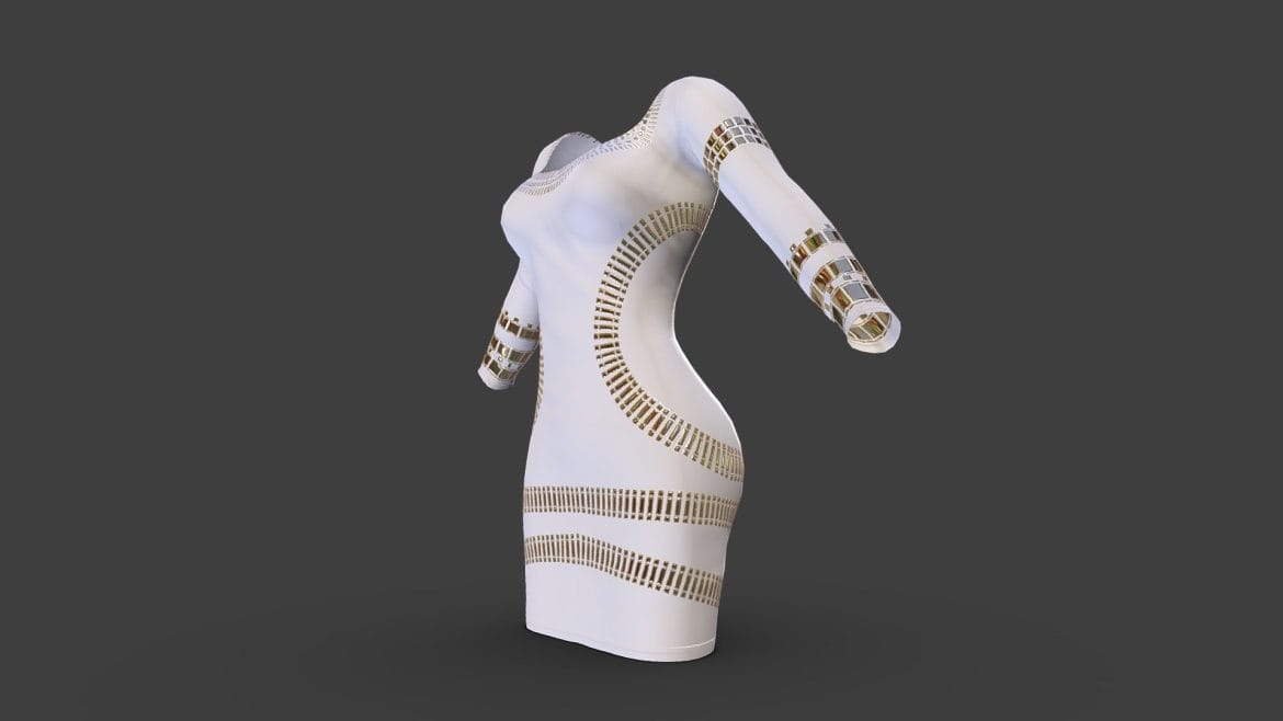gold embossed midi shift dress 3d model