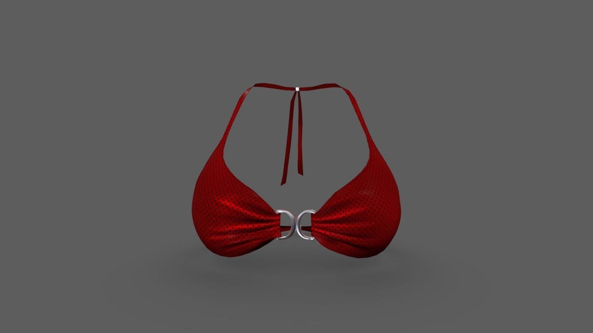 halter neck polka dots female bikini top 3d model