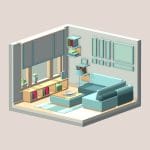 Isometric cartoon living room