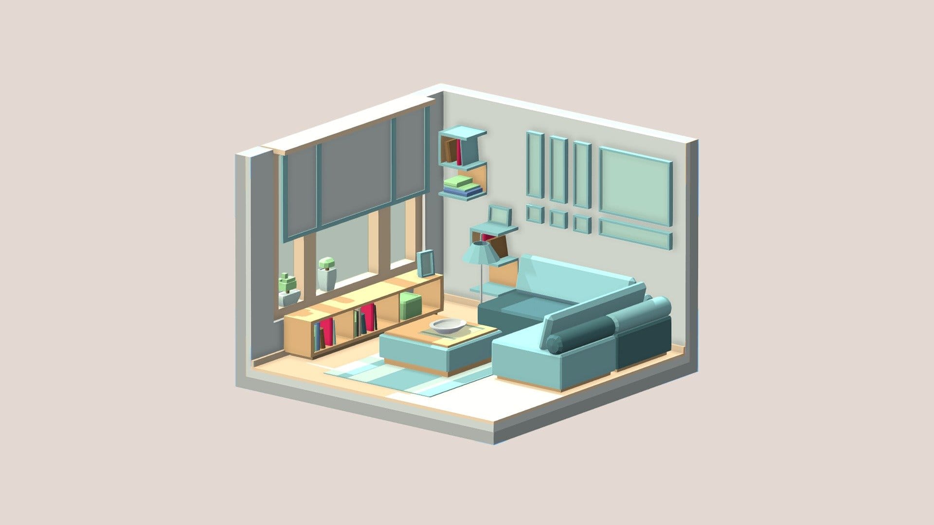 Isometric cartoon living room