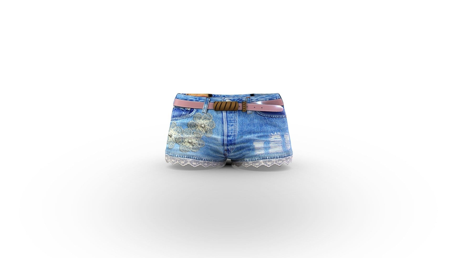 Lace Bottom Female Mini Denim Shorts