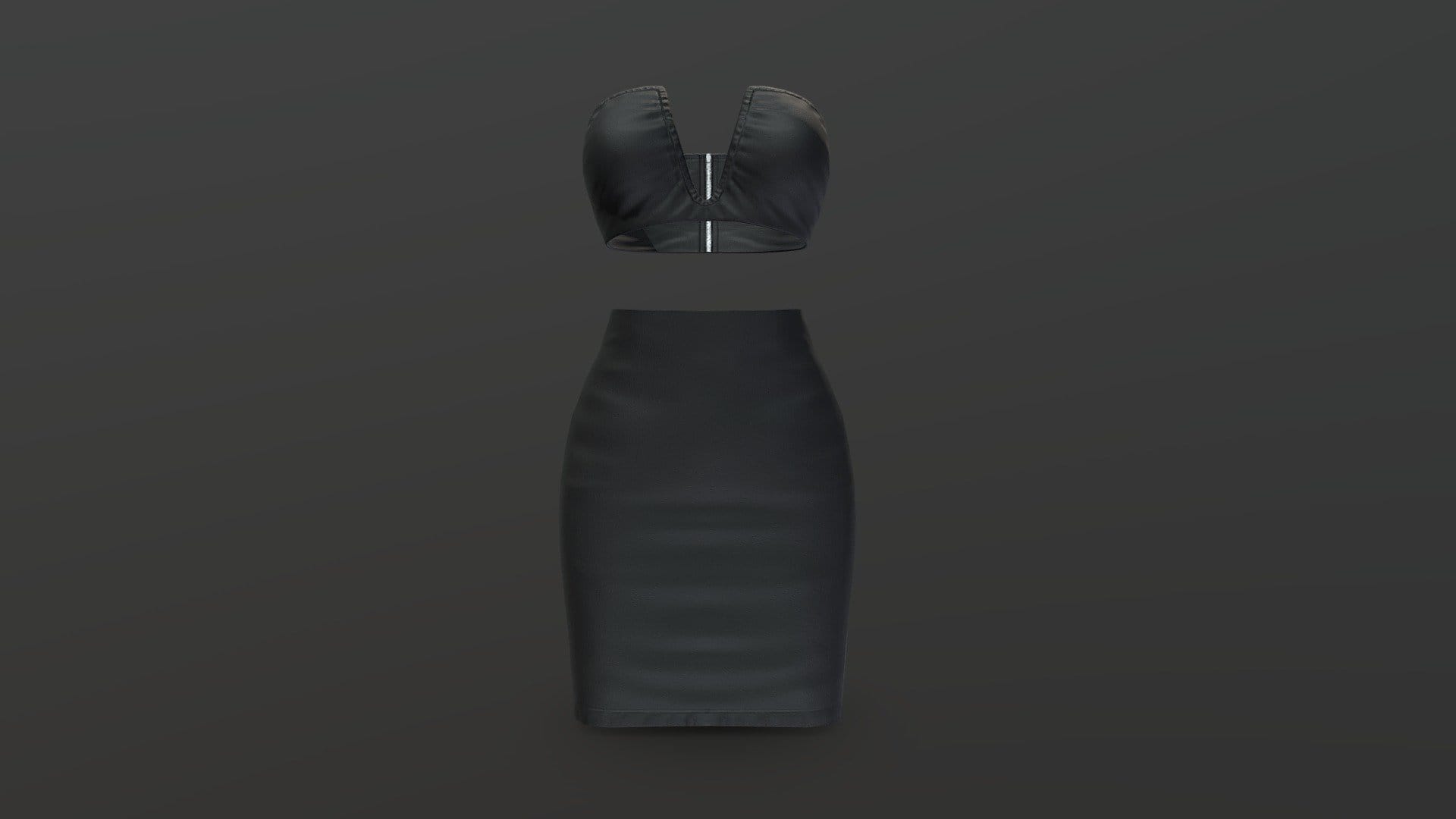 Leather V Crop Tube Top Pencil Skirt Dress