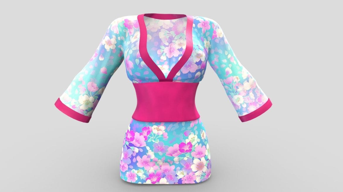 lingerie female mini kimono dress 3d model