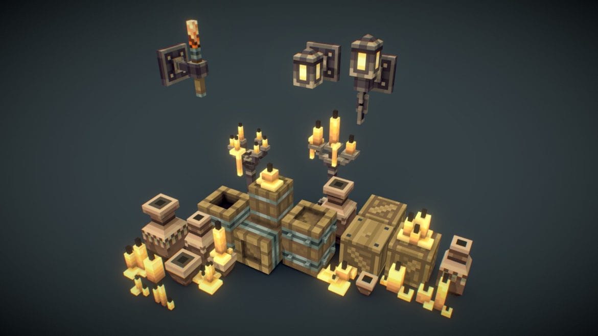 low poly 3d pixel dungeon deco set 3d model