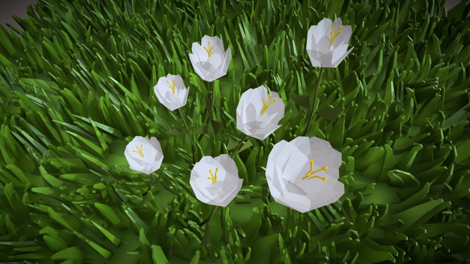 Low Poly Grass and Flower - deep3dsea