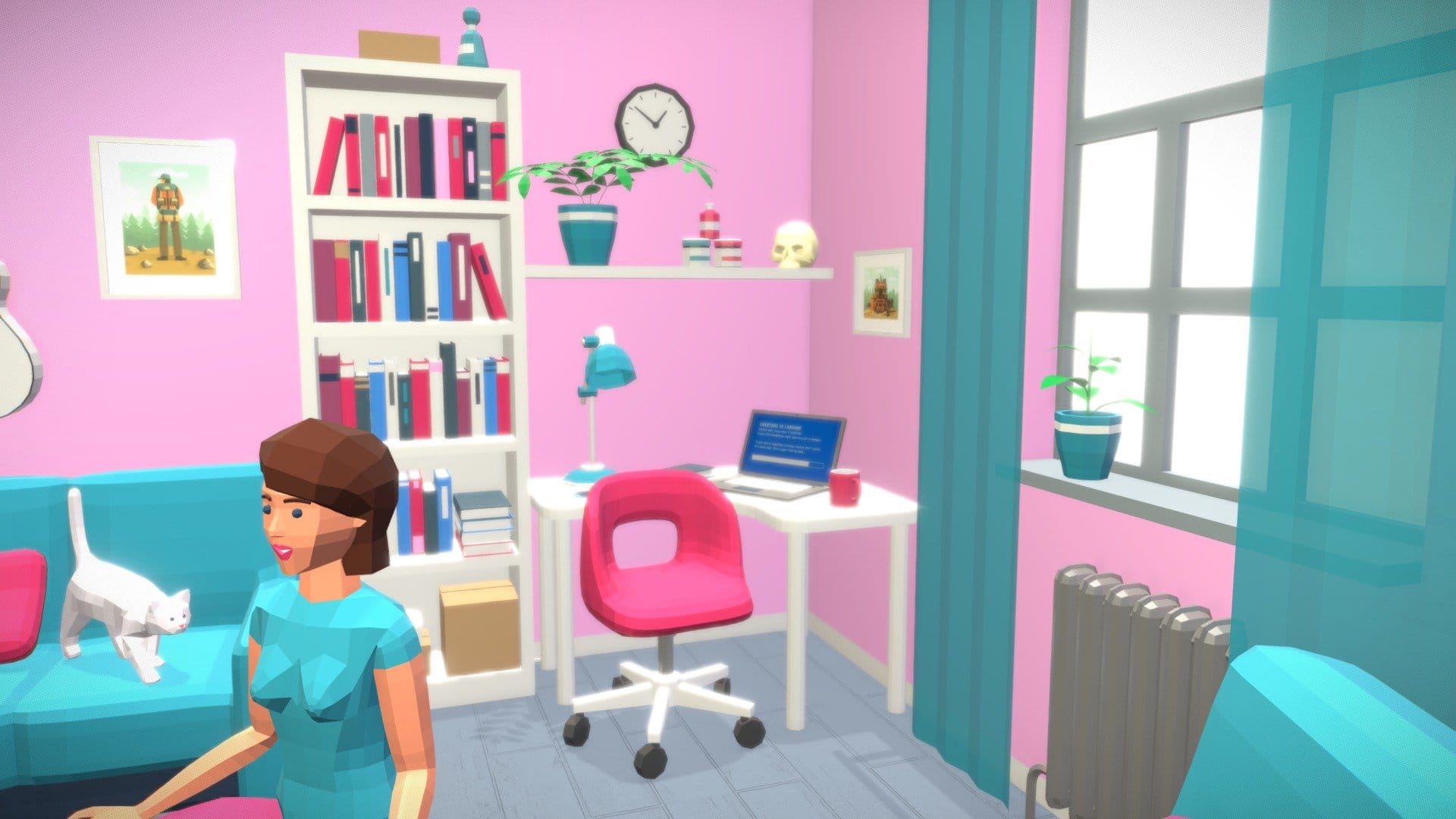Low poly living room with woman