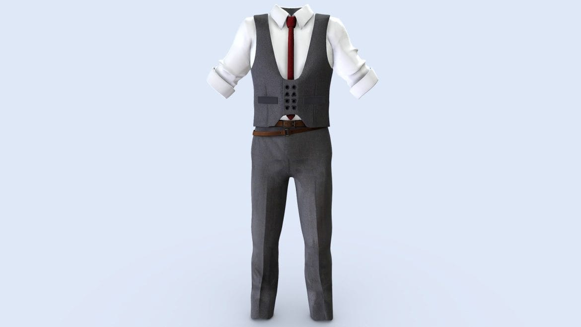 mens double breasts vest shirt tie trousers 3d model