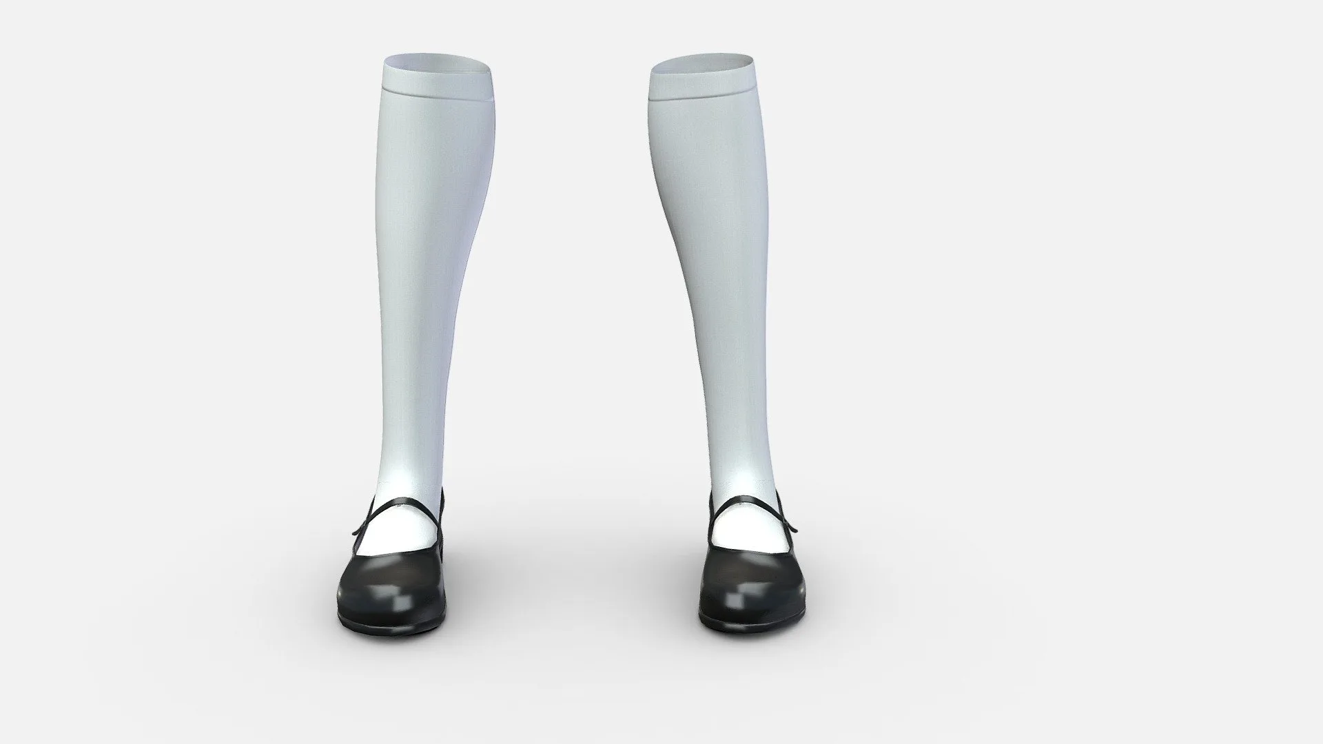 Marry Jane Flat School Shoes w Long White Socks