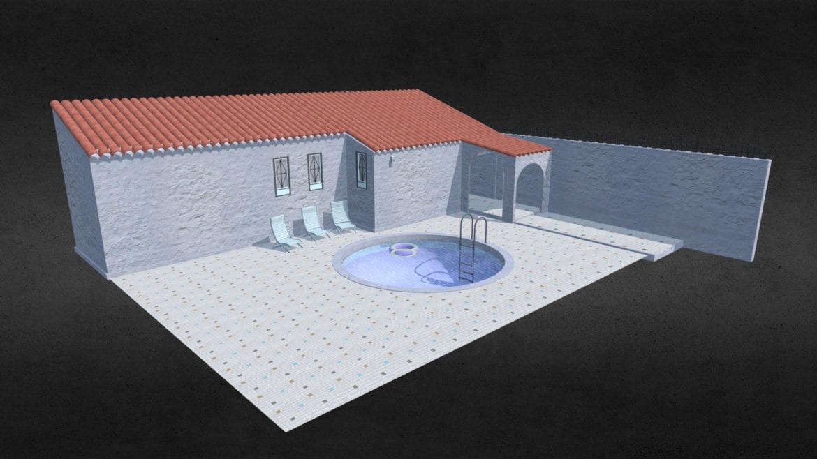 mediterranean villa pool 3d model