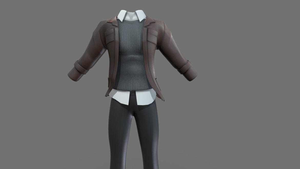 mens brown leather jacket sweater pants outfit 3d model