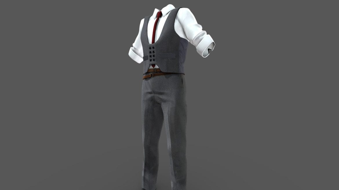 mens double breasts vest shirt tie trousers 3d model