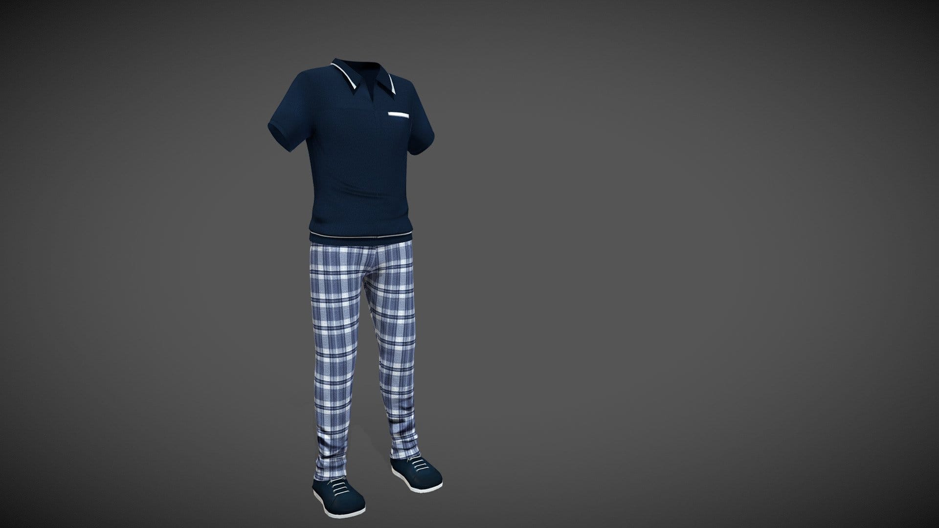 Men’s Golf Outfit Top Plaid Pants Sports Shoes