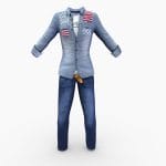 mens open belt denims patchwork shirt w tshirt 3d model