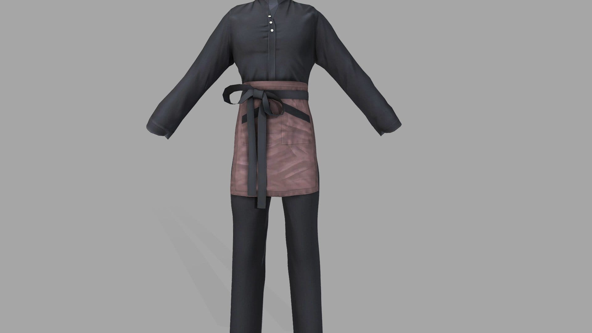 Mens Standing Collar Shirt Apron Waiter Uniform