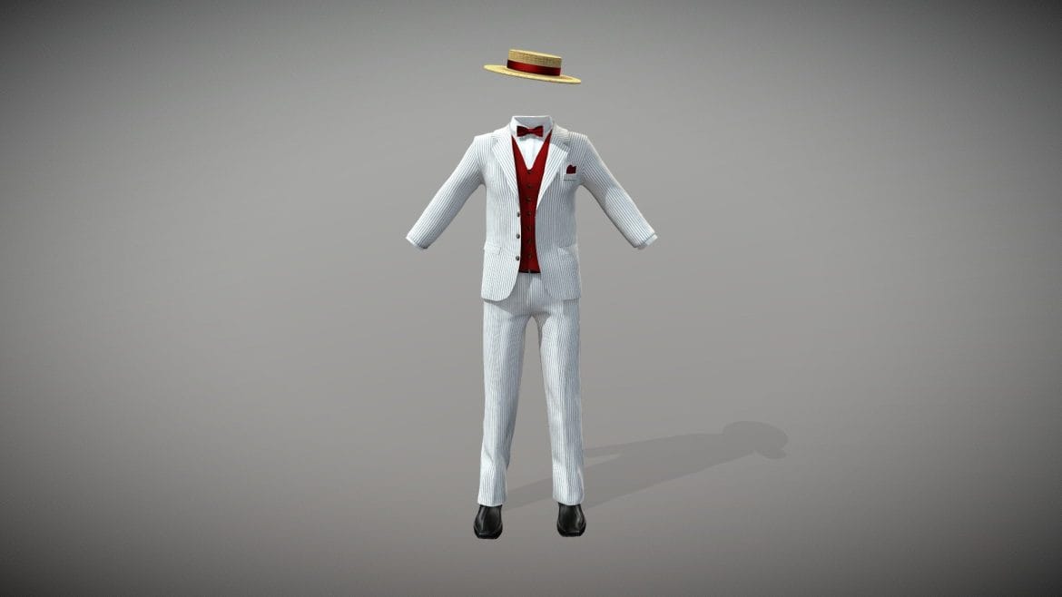 mens striped suit waist coat shoes hat 3d model