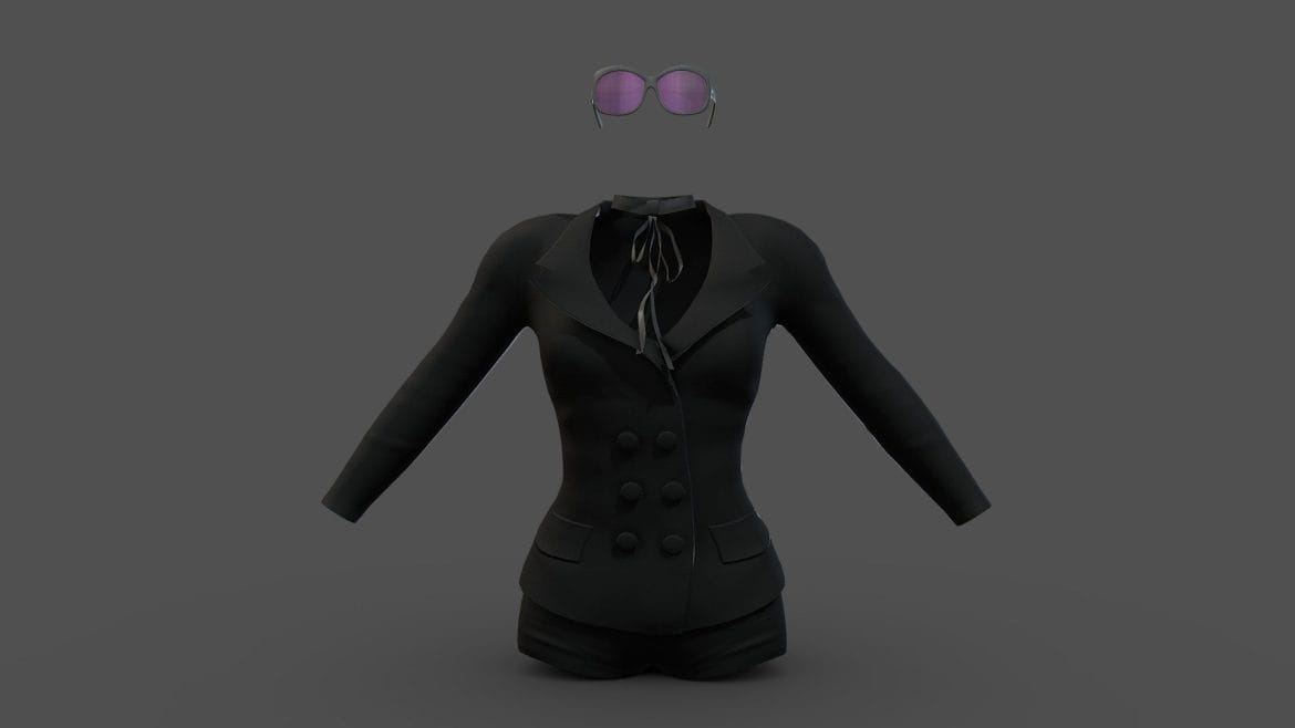mini shorts jacket neck piece sunglasses outfit 3d model