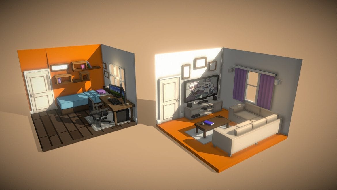 modern living roombedroom 3d model