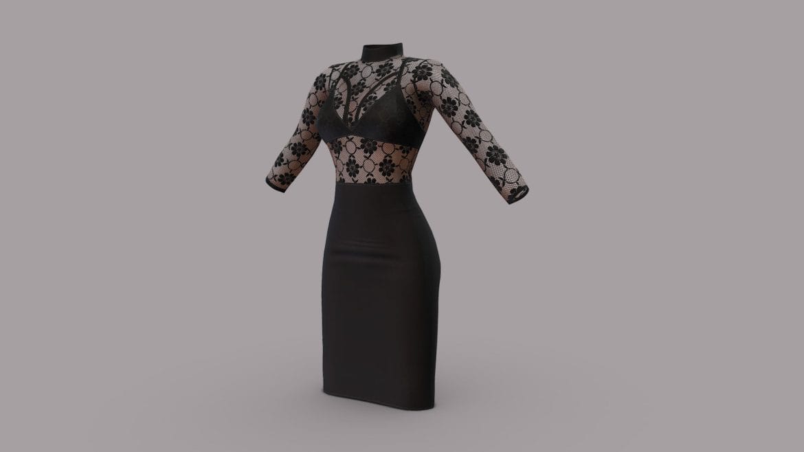 pencil skirt lace top black female dress 3d model