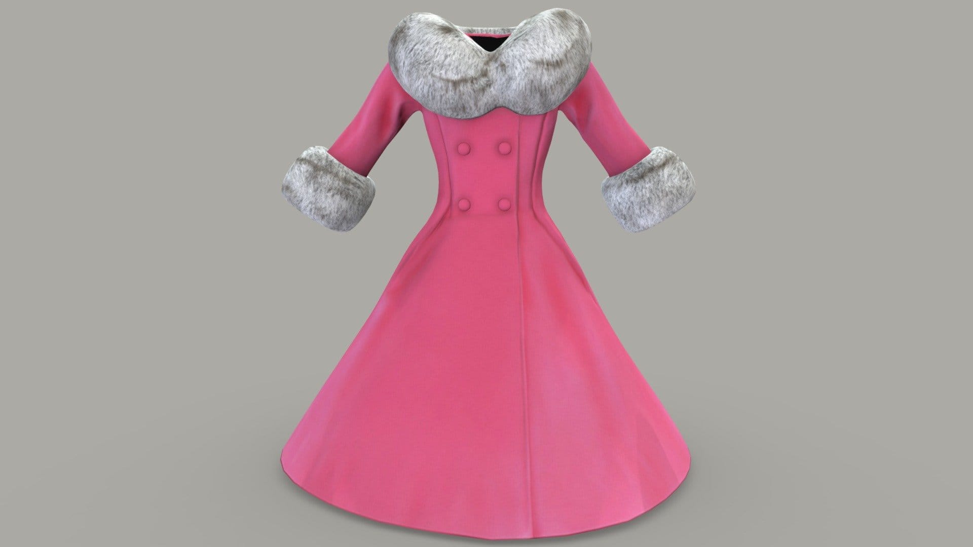 Pink Felt Winter Coat With Fur Neck And Sleeves