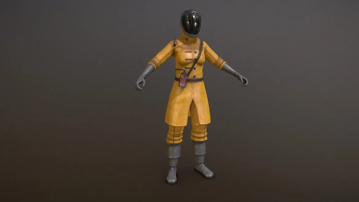 Radiation Suit 3d Model - Detailed 3D model of a weathered radiation suit with helmet and backpack, perfect for post-apocalyptic game environments and renders.