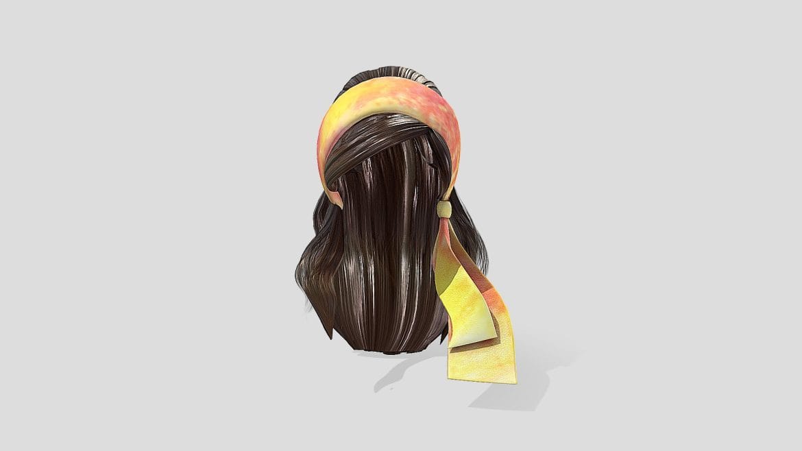 retro boho female hair with hairband 3d model