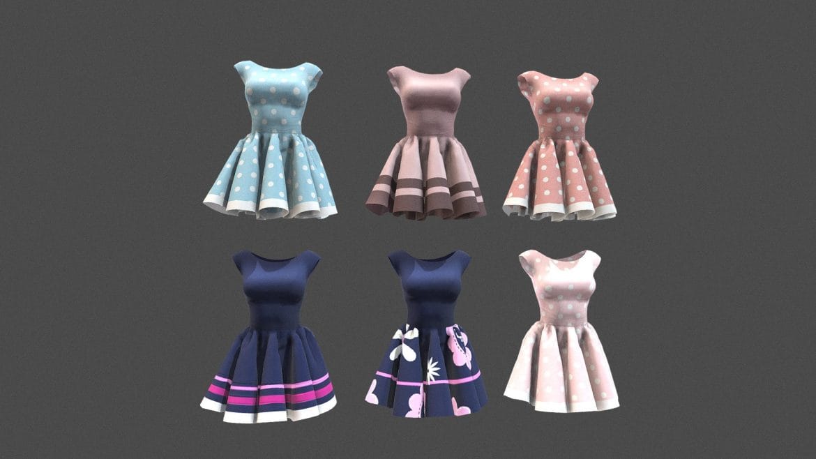 ruffled mini skirt cap sleeves retro dress 3d model