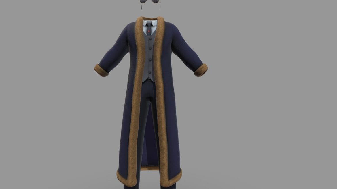 save big mens fur trim long coat outfit 3d model