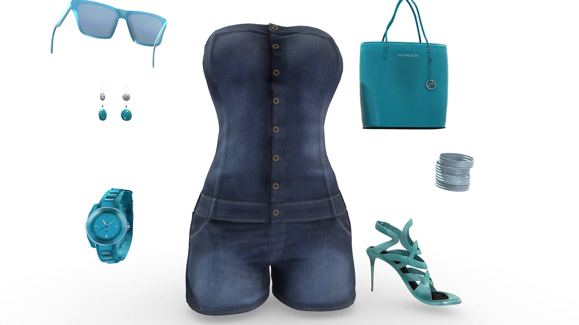 SAVE Female Teal Summer Outfit And Accessories