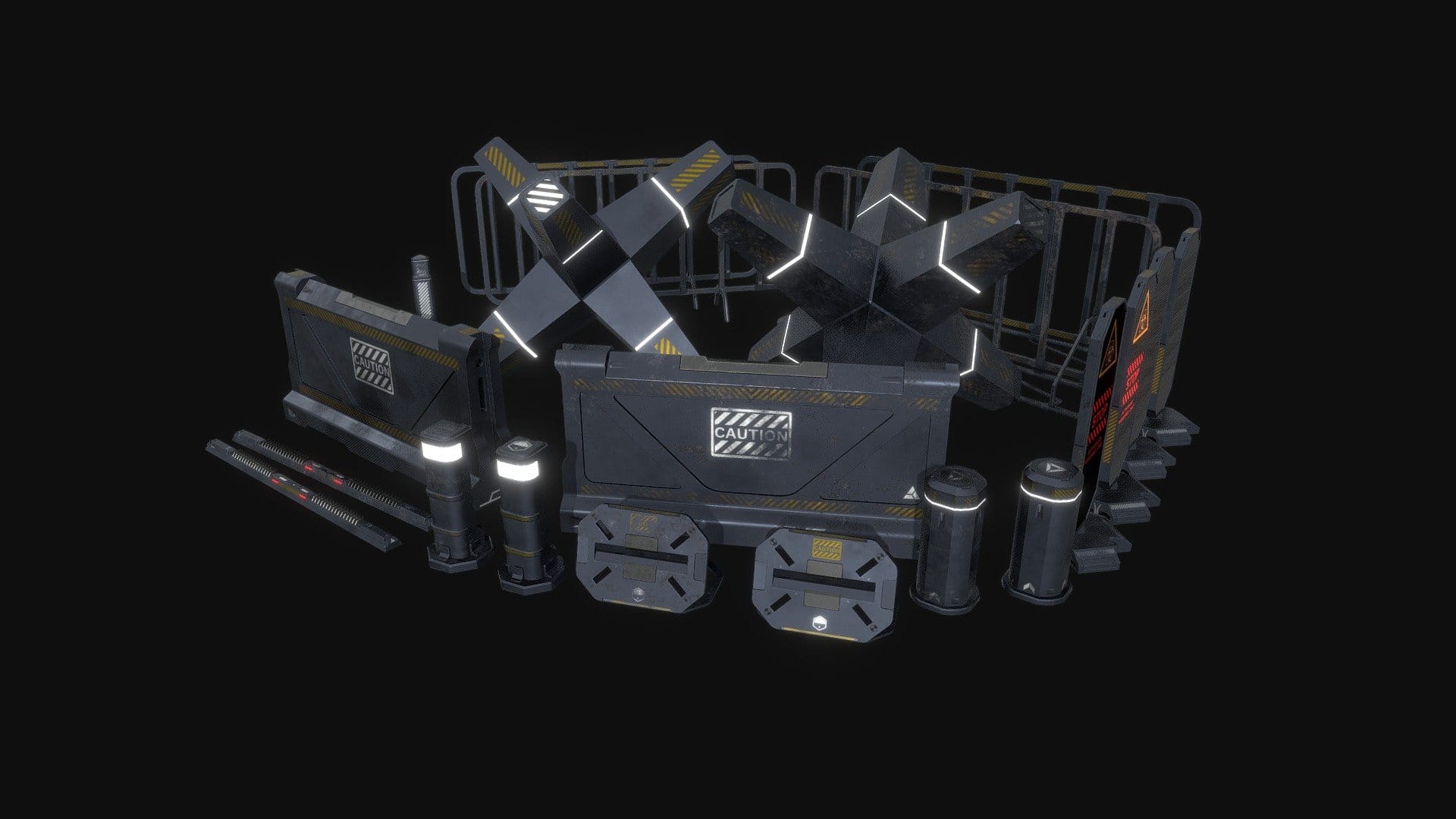 Scifi cyberpunk street barricades set