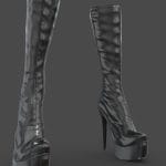Shiny Black Leather High Heel Female Knee Boots