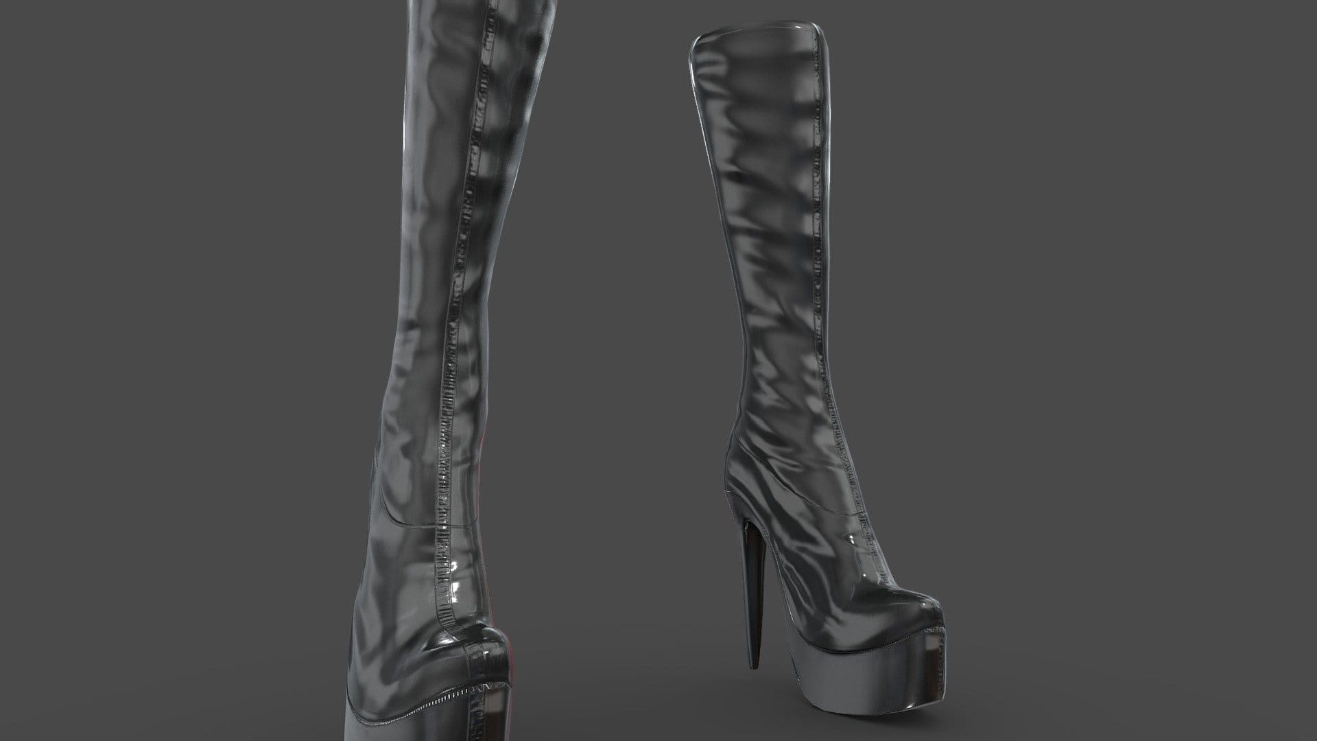 Shiny Black Leather High Heel Female Knee Boots