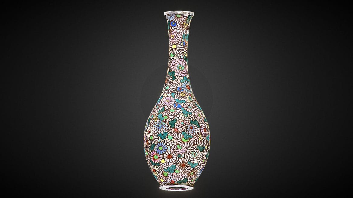 silver japanese enameled vase 3d model