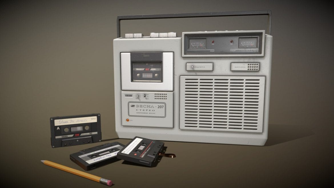 Vesna Tape Recorder 3d Model - Highly detailed 3D model of a vintage Soviet Vesna-207 tape recorder, showcasing retro design and textures.