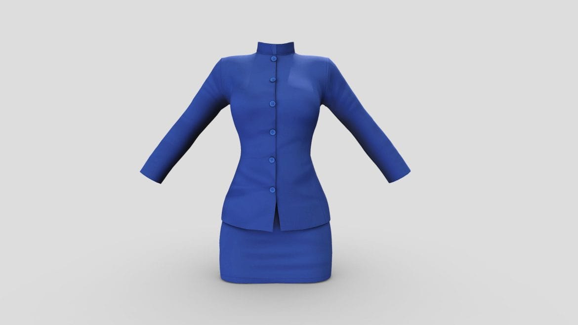 standing collar jacket mini skirt blue uniform 3d model
