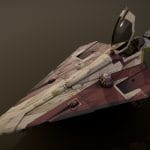 Obi Jedi Starfighter 3d Model - High-resolution 3D model of Obi-Wan Kenobi's Delta-7 Aethersprite Jedi Starfighter in flight, showcasing detailed textures and unique design elements.