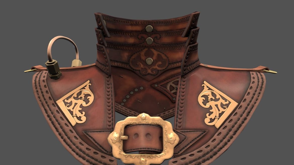 steampunk leather shoulder neck guard low poly 3d model
