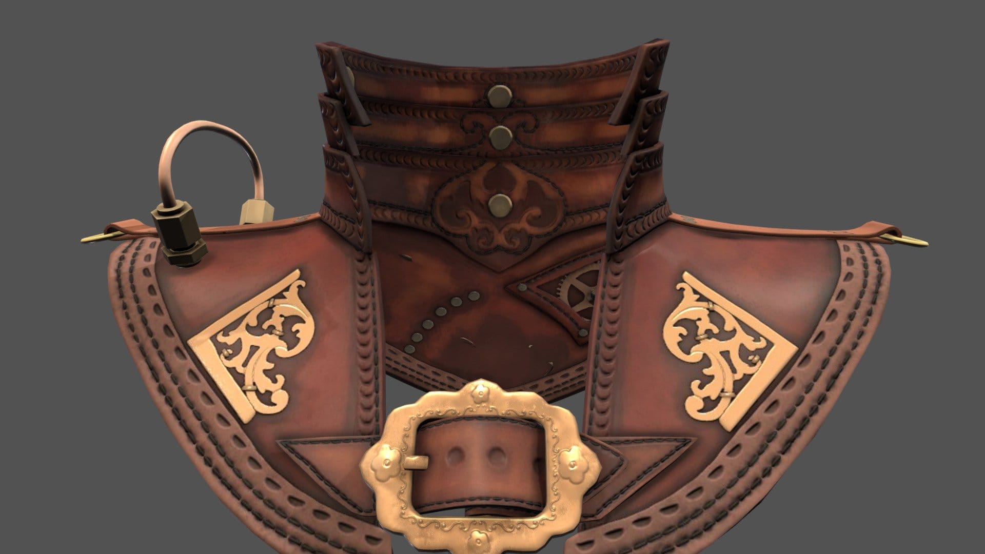 Steampunk Leather Shoulder Neck Guard Low Poly