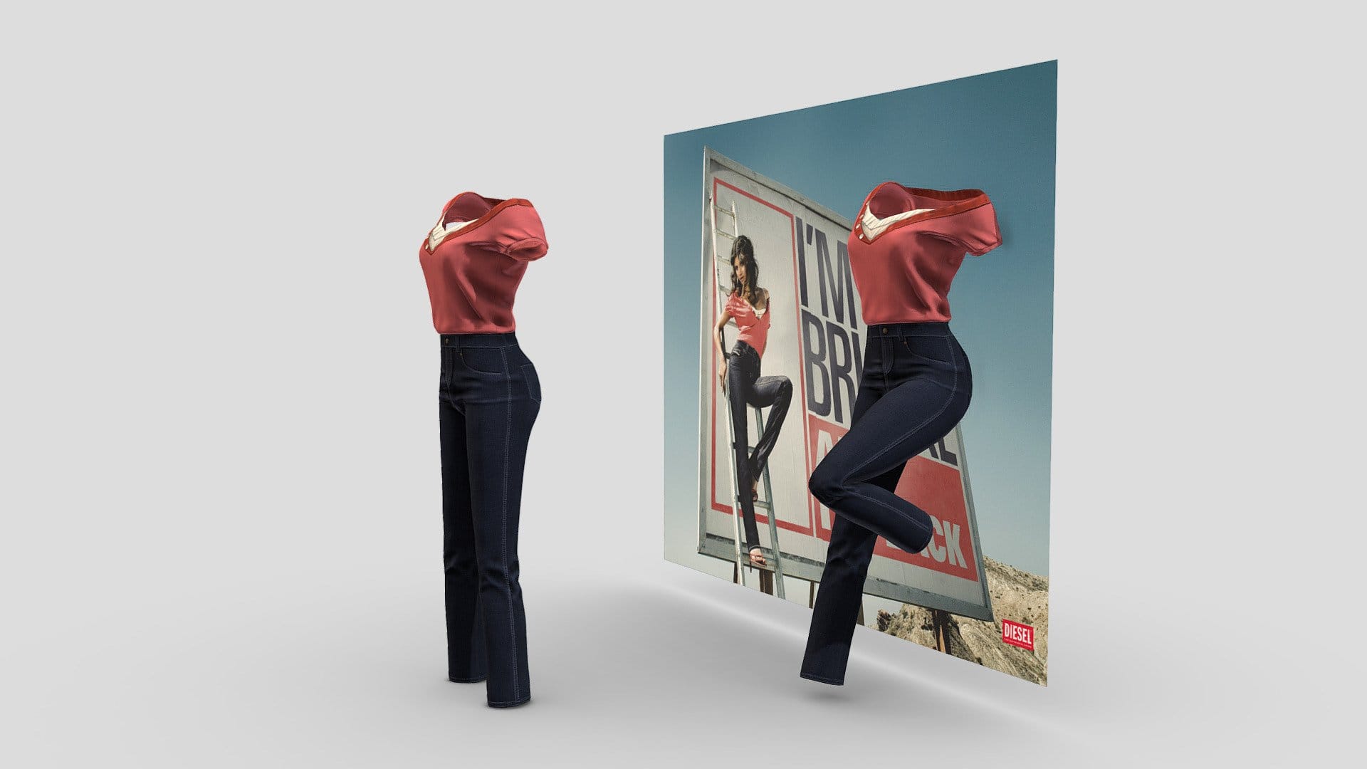 Straight Cut Denim Pants & Top Female Outfit
