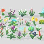 stylized low poly flowers pack 01 3d model