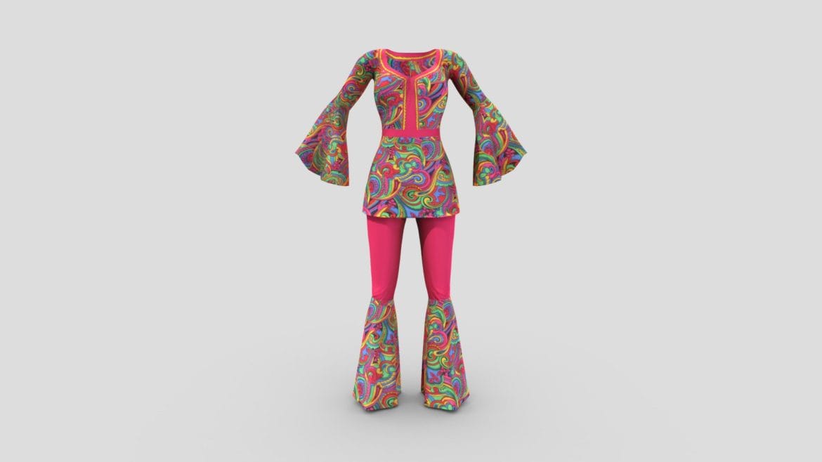 tie dye hippi boho outfit costume 3d model