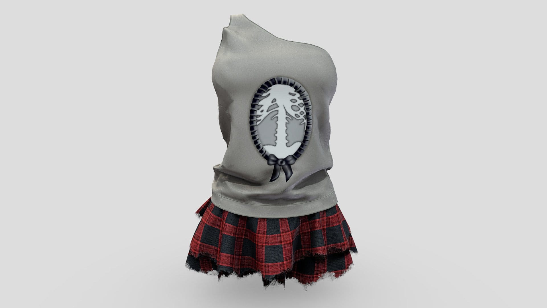 Torn Edge Mini Skirt One Shoulder Top Outfit