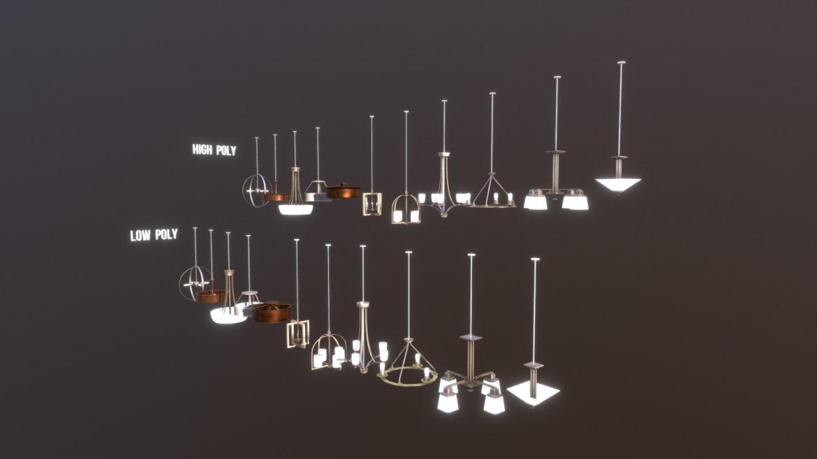 11 modern chandeliers high amp low poly versions 3d model