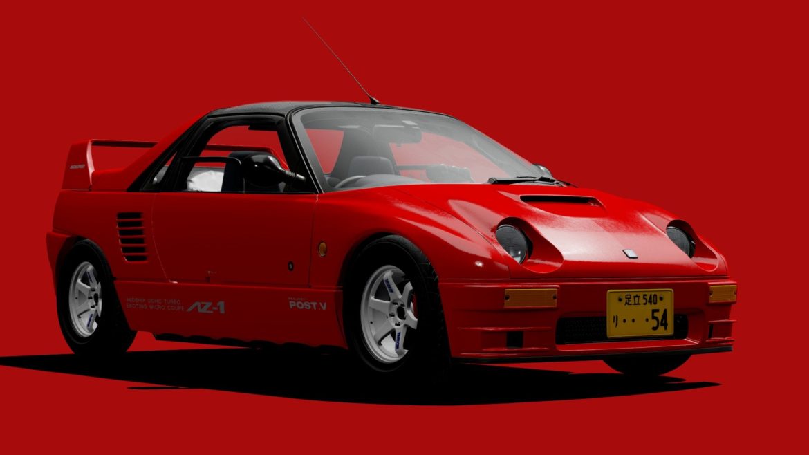 Autozam Az1 3d Model - 1994 Autozam AZ-1 Mazdaspeed A-spec (PG6SA) 3D model showcasing its iconic gullwing doors and compact Kei car design.