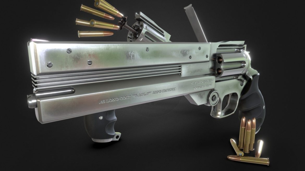 Agl Arms Colt 3d Model - High-detail 3D model of the AGL Arms .45 Long Colt revolver from Trigun with silver finish and break-top action.
