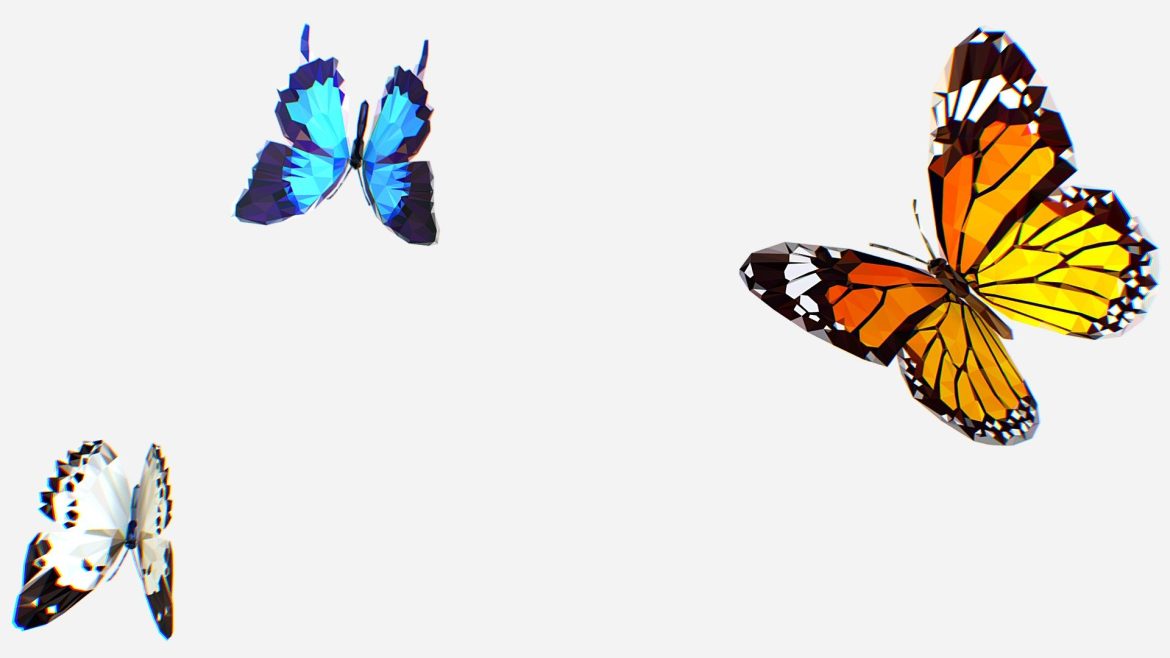 animated low poly art several butterflie insect 3d model