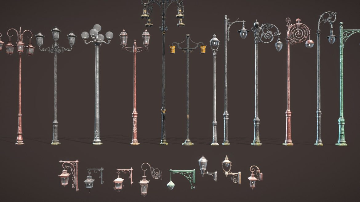 antique street lights asset pack 3d model