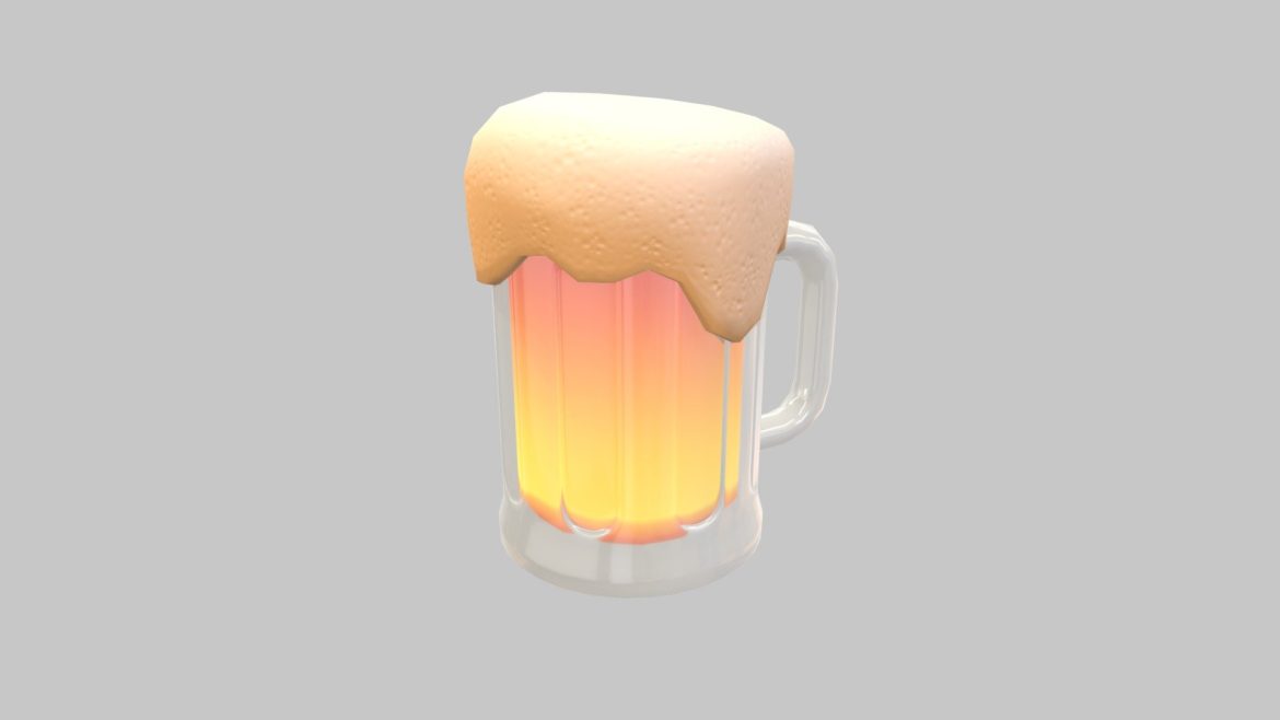Cartoon Beer 3d Model - A stylized 3D model of a golden beer in a pint glass, featuring a frothy head in a cartoon aesthetic.
