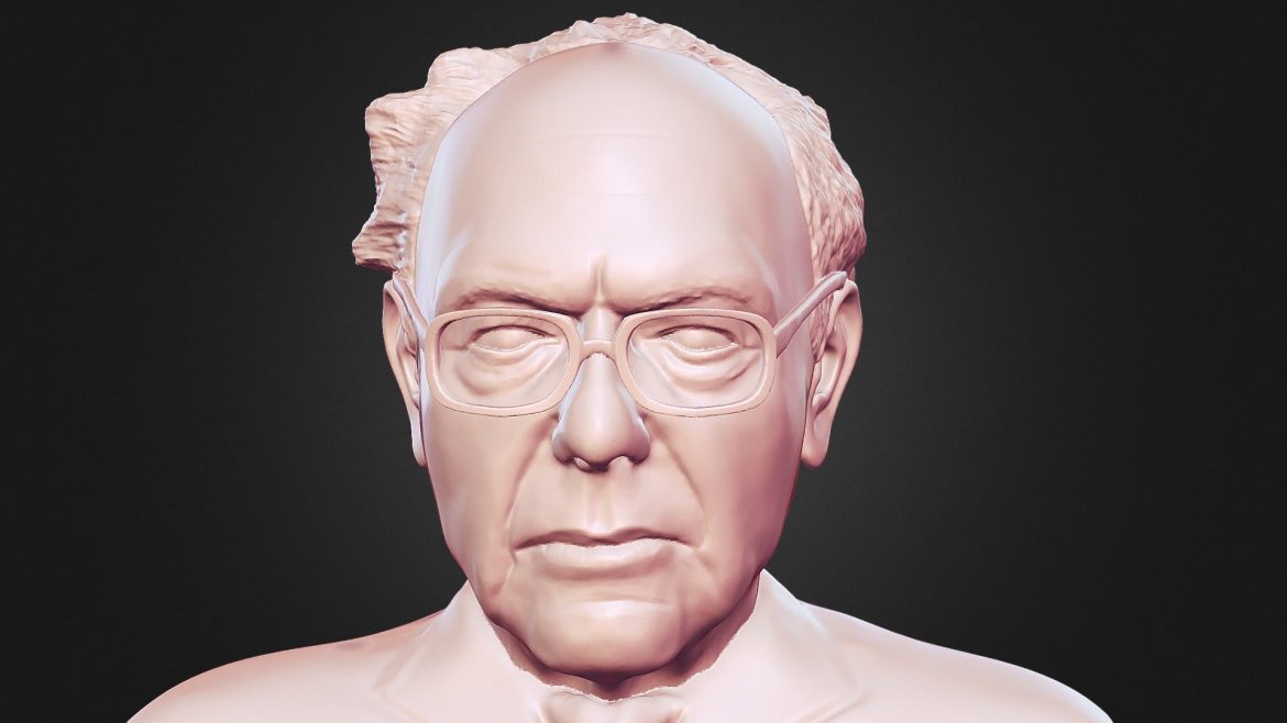 Bernie Sanders Bust 3d Model - 3D rendered portrait bust of Bernie Sanders with glasses, ready for 3D printing